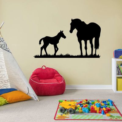 Horse Horses Stallion Mare Pony Sillhouette Cute Pony and Mare Grass Silhouette Vinyl Wall Art Wall Sticker Wall Decal Farm House Home Boys Room Dcoration Design Dcor Decal Size (22x30 inch)
