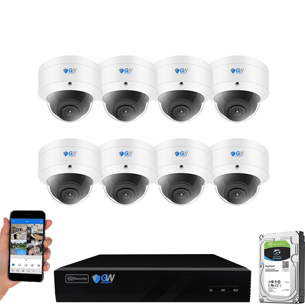 GW Security 8 Channel NVR UltraHD 4K Face/Human/Vehicle Detection PoE Security Camera System with 8 x 4K 8MP IP Microphone Smart AI Dome Camera, 100ft Night Vision, Outdoor/Indoor Surveillance Camera
