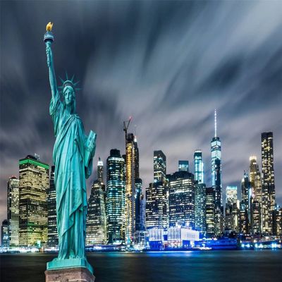 BELECO Statue of Liberty Backdrop 5x4ft Fabric New York City Night View Backdrop Urban City Skyscraper Manhattan Skyline Background NYC Themed Party Decorations Backdrop Portrait Photoshoot Props