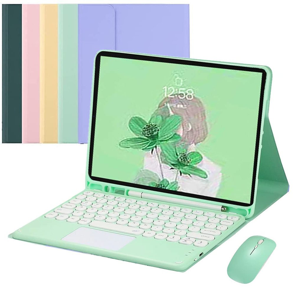 Compatible with Galaxy Tab S8 Ultra 14.6 inch 2022 Keyboard Cover (SM-X900/X906) with Wireless Mouse Trackpad Keyboard Magnetic Detachable BT Keyboard Cute Round Key Caps (Galaxy Tab S8 Ultra, Mint)