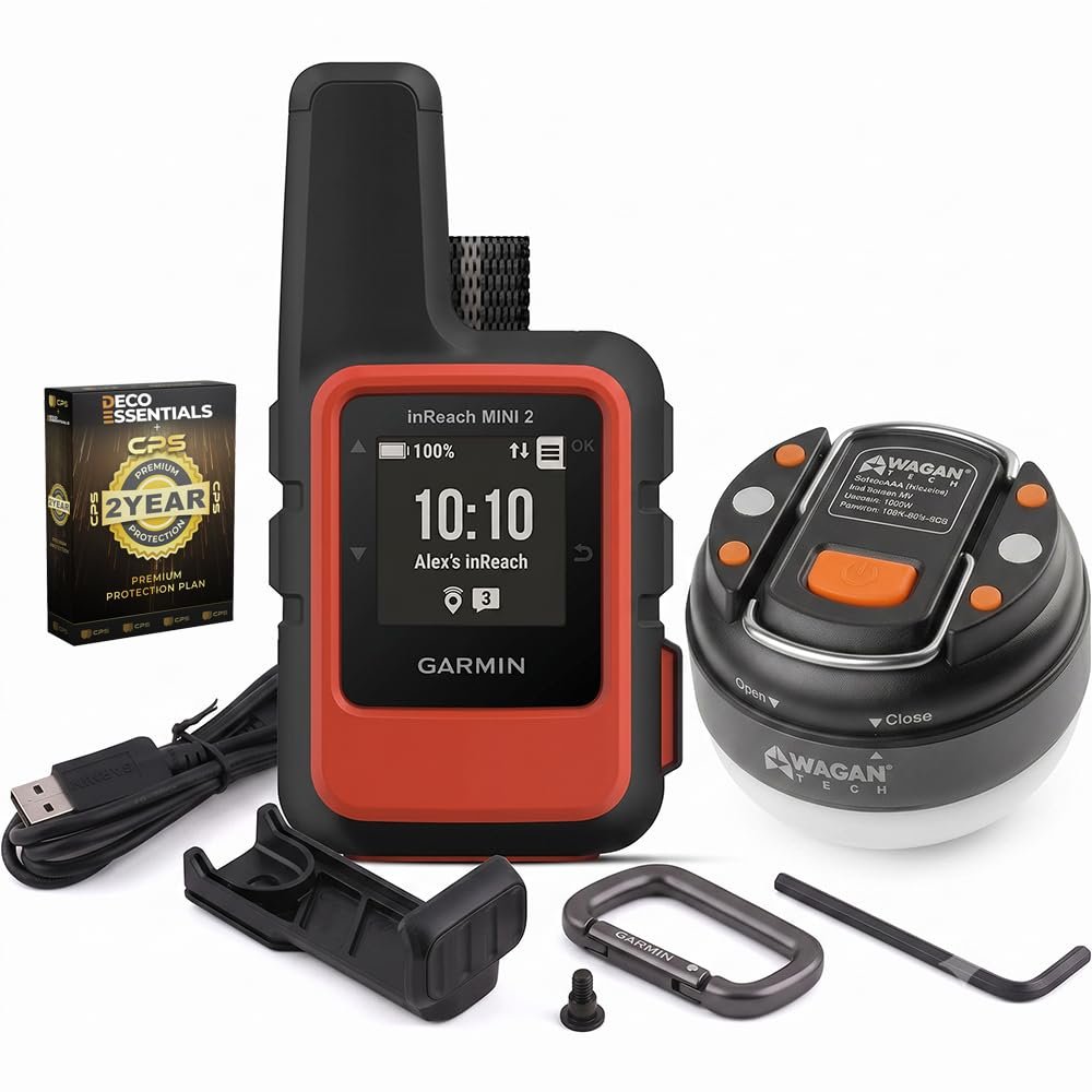 Garmin inReach Mini 2 Satellite Communicator, Two-Way Messaging, SOS, GPS, Flame Red, 010-02602-00 - Bundle w/Deco Essentials 26-Month CPS Plan