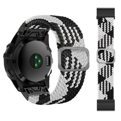 CZKE 22 26mm Elastic Smart Watch Band Straps for Garmin Fenix 7 7X 6 6X Pro 5X 5 3HR 945 S60 S62 QuickFit Release Strap Nylon Bracelet Correa (Color : Black White, Size : Quickfit 26mm)