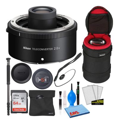 Nikon Z Teleconverter TC-2x for Z 70-200mm Lens (20099) with 64GB Ultra SDHC Memory Card + Padded Lens Case + 70-Inch Pro Monopod + Cap Keeper + Lens Cleaning Kit (Renewed)