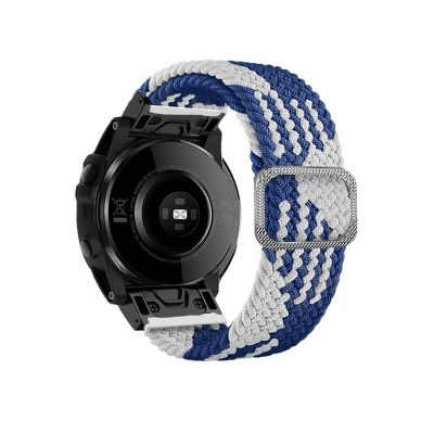 CZKE 26 22mm Sport Nylon Watchband Wriststrap for Garmin Fenix 7 7X 6X 6 Pro 5X 5 EPIX 3HR Easy Fit Quick Release Wristbands Bracelet (Color : Blue with White, Size : 26mm Fenix 6X 6XPro)