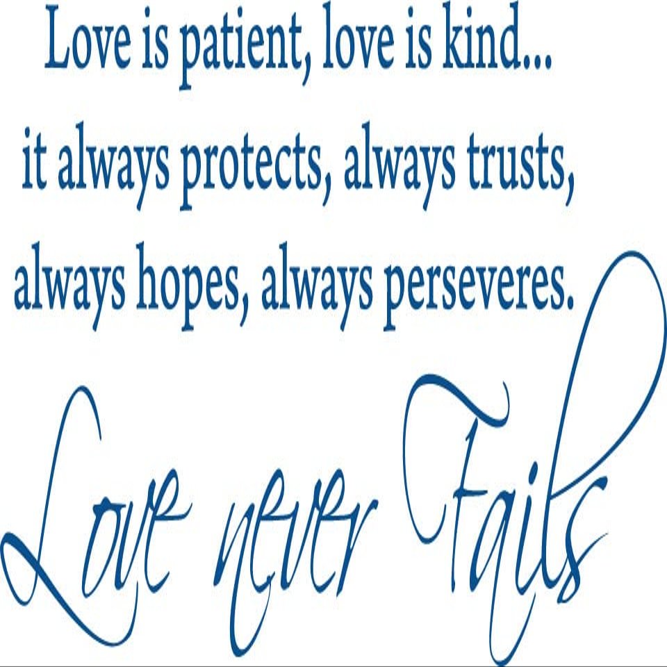 Blinggo Blue 39"x17" Love is Patient Vinyl Wall Decal - Inspirational Scripture Quote Wall Art Stickers for Living Room, Bedroom, Wedding Decor