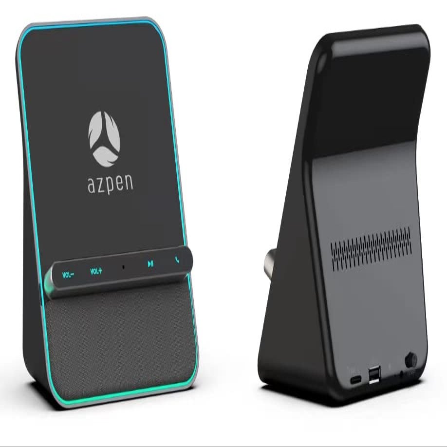 Wireless Charging Audio Dock by Azpen with Dual 8 watts Bluetooth Speakers, Upgraded Microphone for Handsfree Call, Wireless Charger for iPhone 15 14 13 12 11 and Samsung S23 S22 S21 S20