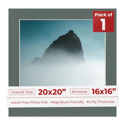16x16 Mat for 20x20 Frame - Precut Mat Board Acid-Free Charcoal 16x16 Photo Matte Made to Fit a 20x20 Picture Frame, Premium Matboard for Family Photos, Show Kits, Art, Picture Framing, Pack of 1 Mat