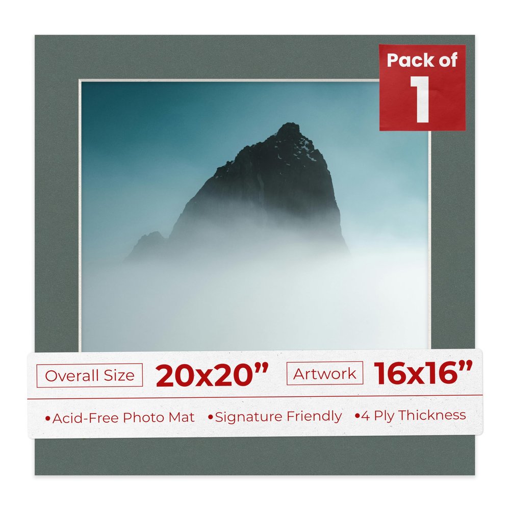 16x16 Mat for 20x20 Frame - Precut Mat Board Acid-Free Charcoal 16x16 Photo Matte Made to Fit a 20x20 Picture Frame, Premium Matboard for Family Photos, Show Kits, Art, Picture Framing, Pack of 1 Mat