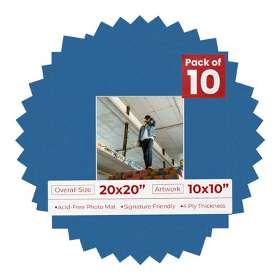 10x10 Mat for 20x20 Frame - Precut Mat Board Acid-Free Royal Blue 10x10 Photo Matte For a 20x20 Picture Frame, Premium Matboard for Family Photos, Show Kits, Art, Picture Framing, Pack of 10 Mats