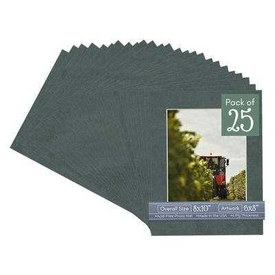 Ash Suede Acid Free 8x10 Picture Frame Mats with White Core Bevel Cut for 6x8 Pictures - Fits 8x10 Frame - Pack of 25 Mats