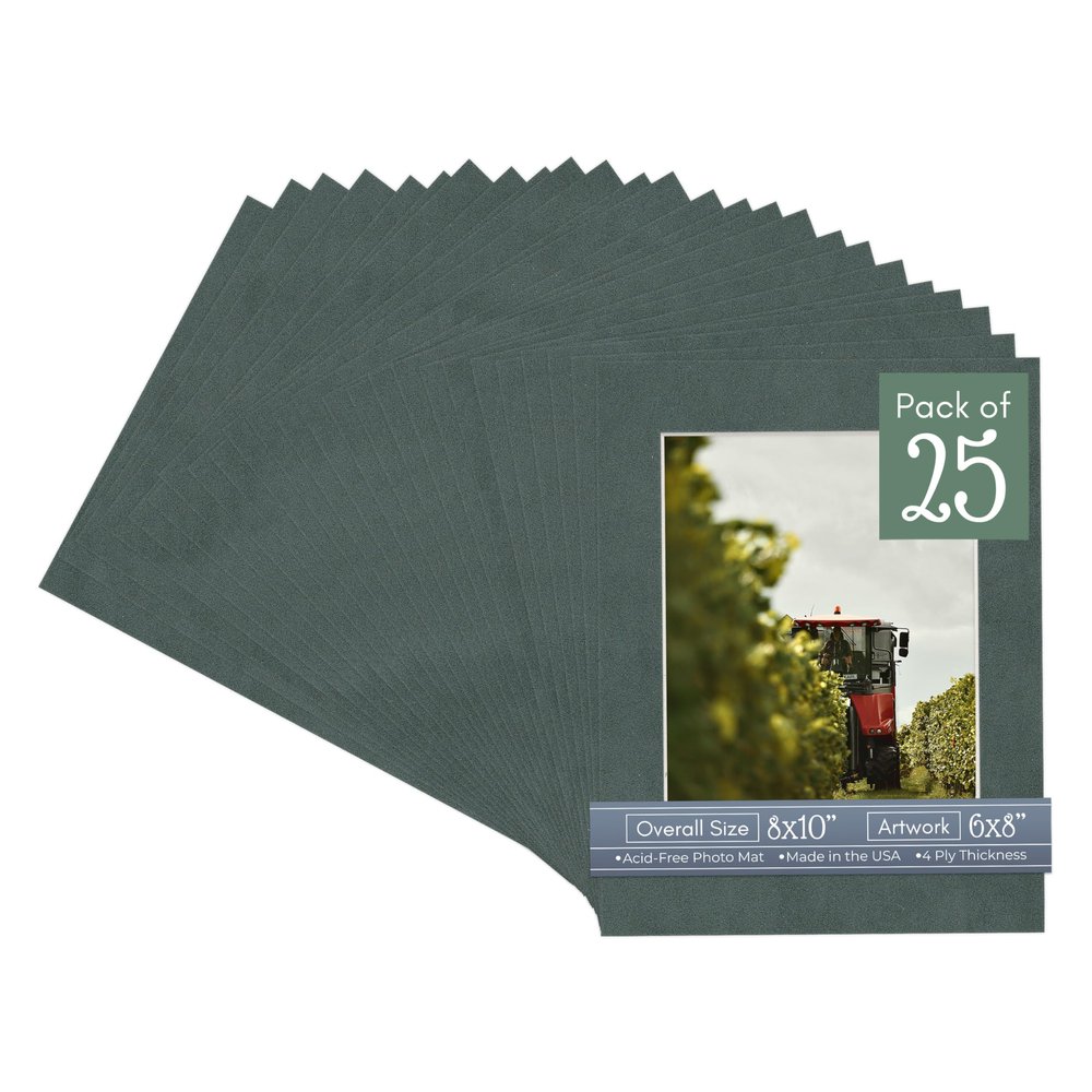 Ash Suede Acid Free 8x10 Picture Frame Mats with White Core Bevel Cut for 6x8 Pictures - Fits 8x10 Frame - Pack of 25 Mats