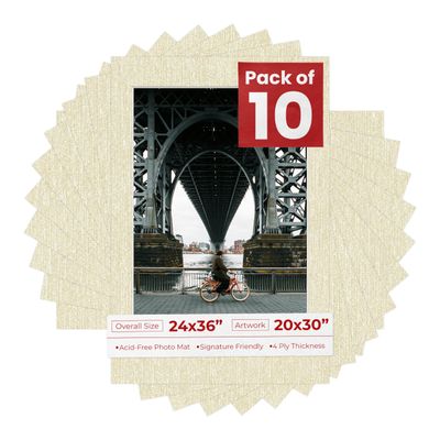 Poster Palooza Linen 24x36 Picture Frame Mats with White Core for 20x30 Pictures - Fits 24x36 Frame - Pack of 10 Mats
