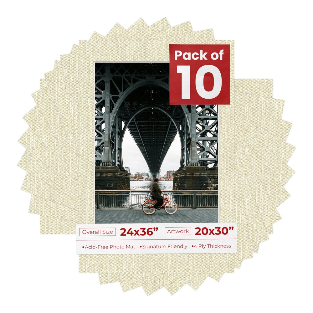 Poster Palooza Linen 24x36 Picture Frame Mats with White Core for 20x30 Pictures - Fits 24x36 Frame - Pack of 10 Mats