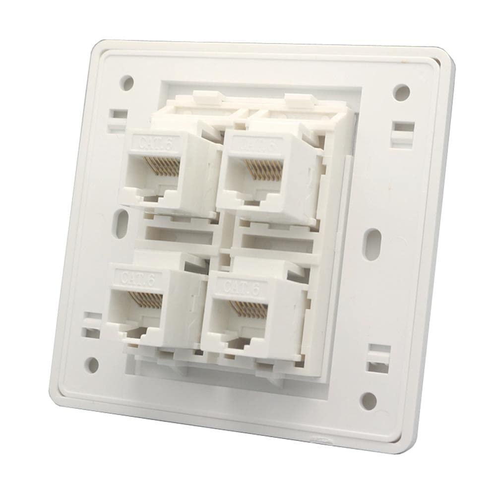CHJIENJUJIDZ 1PC Ethernet Wall Plate with 4 Keystone Jack CAT6 RJ45 Female to Female Socket Panel for LAN Network Plug