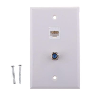 CHJIENJUJIDZ Computer Wall Plate with Coaxial F Type Ethernet Network Face Plate Socket CAT5e Outlet Wall Panel