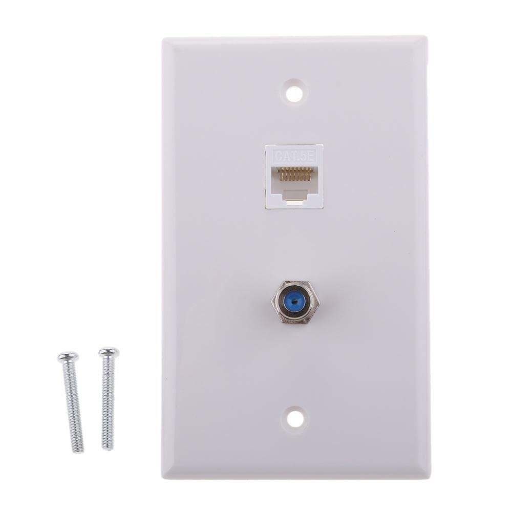 CHJIENJUJIDZ Computer Wall Plate with Coaxial F Type Ethernet Network Face Plate Socket CAT5e Outlet Wall Panel