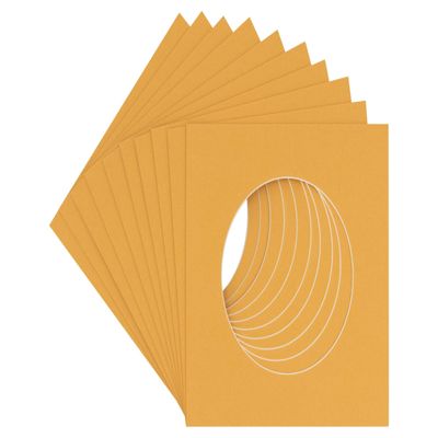 5x5 Mat For 7x7 Frame - Precut Topaz Orange Circle Shaped Photo Mat Board Opening - Acid Free Matte and Bevel Cut for Family Photos, Pack of 100 Matboards Show Kit With Acid Free Backings & Clear Bags