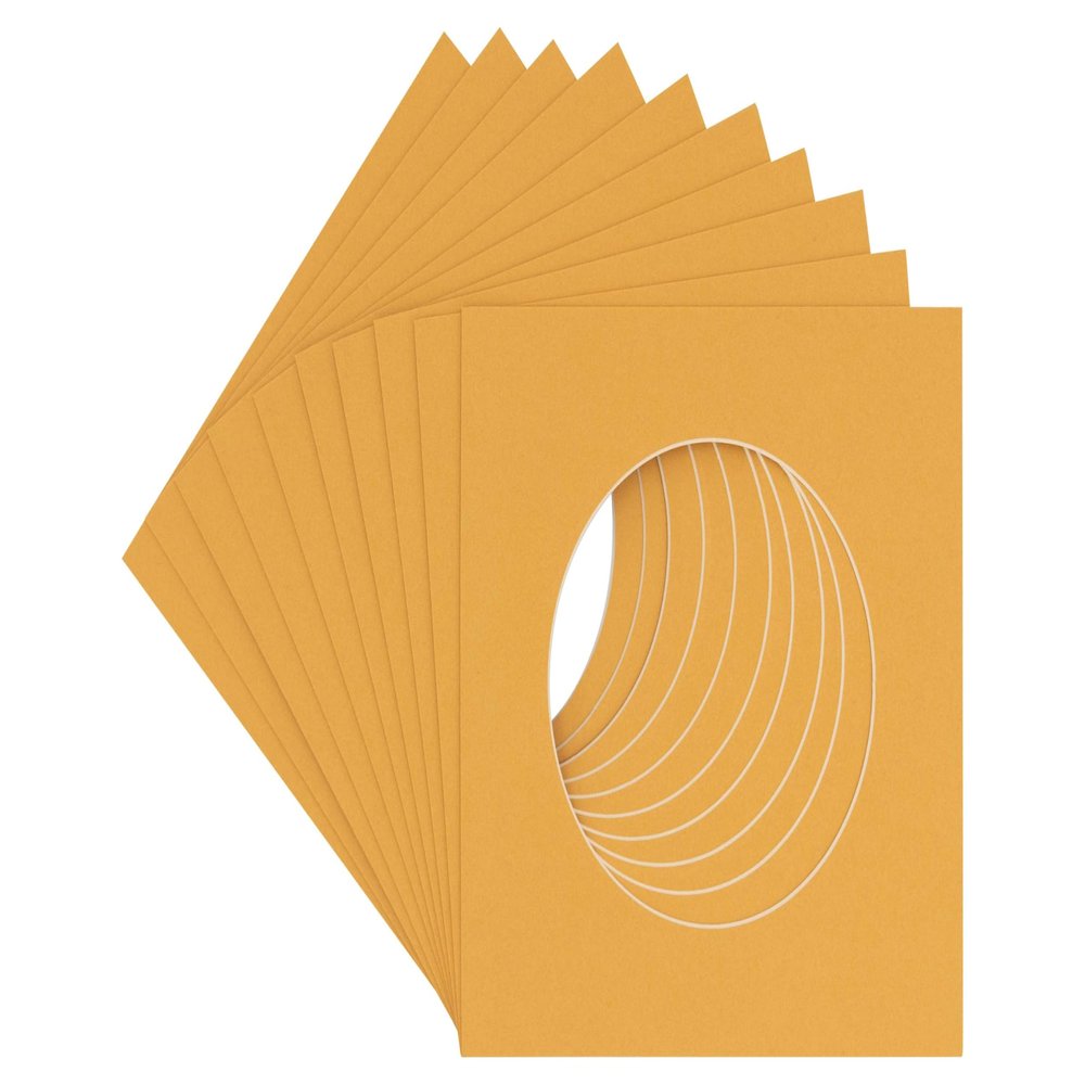 5x5 Mat For 7x7 Frame - Precut Topaz Orange Circle Shaped Photo Mat Board Opening - Acid Free Matte and Bevel Cut for Family Photos, Pack of 100 Matboards Show Kit With Acid Free Backings & Clear Bags