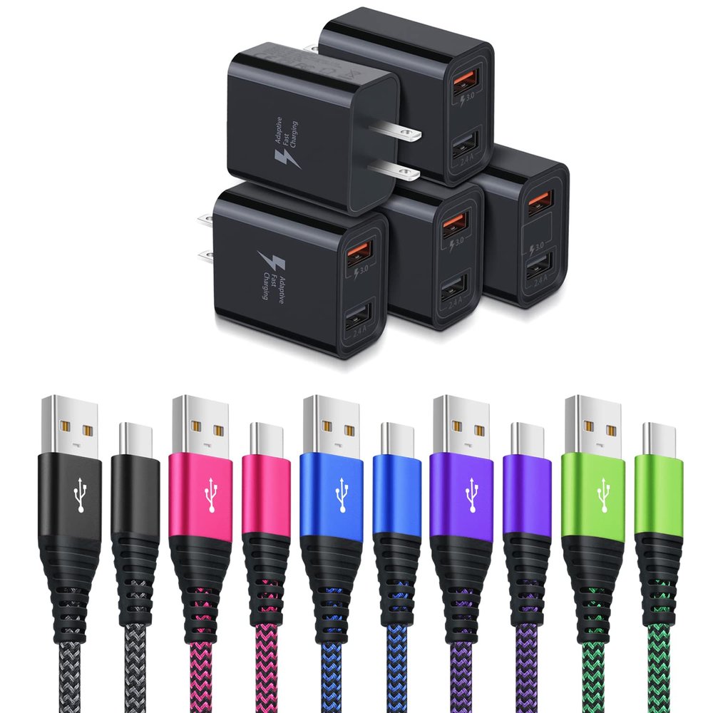 Quick Fast Charge 3.0 Wall Charger with Type C Cable 10ft, 5 Pack 30W Dual USB Power Adapter & 5 Pack Type C Charger Compatible with Samsung Galaxy S10 S9 S8, Note 10 9