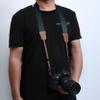 Padwa Lifestyle Dark Blue Green Camera Strap -Double Layer Crazy Horse Cowhide End,1.5" Wide Pure Cotton Woven Camera Straps,Adjustable Neck Shoulder Strap for All DSLR Cameras,Gift for Photographers view 2
