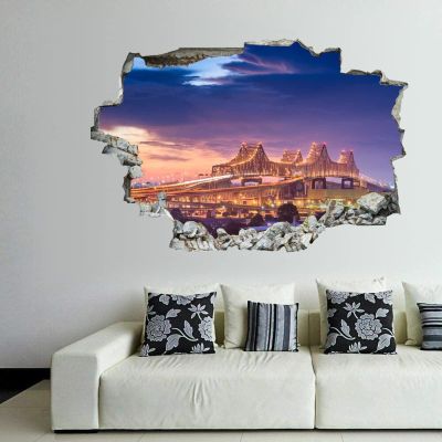 3D Self-adesive Removable Break Through The Wall Vinyl Wall Stickers/Murals Art Decals Stickers New Orleans, Louisiana, United States, Crescent City Connecting Bridge 24 x 16 Inch Wall Decor for Kids