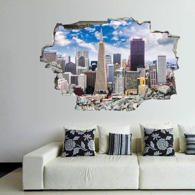 3D Self-adesive Removable Break Through The Wall Vinyl Wall Stickers/Murals Art Decals Stickers San Francisco, California 24 x 16 Inch Wall Decor for Kids, Made in USA