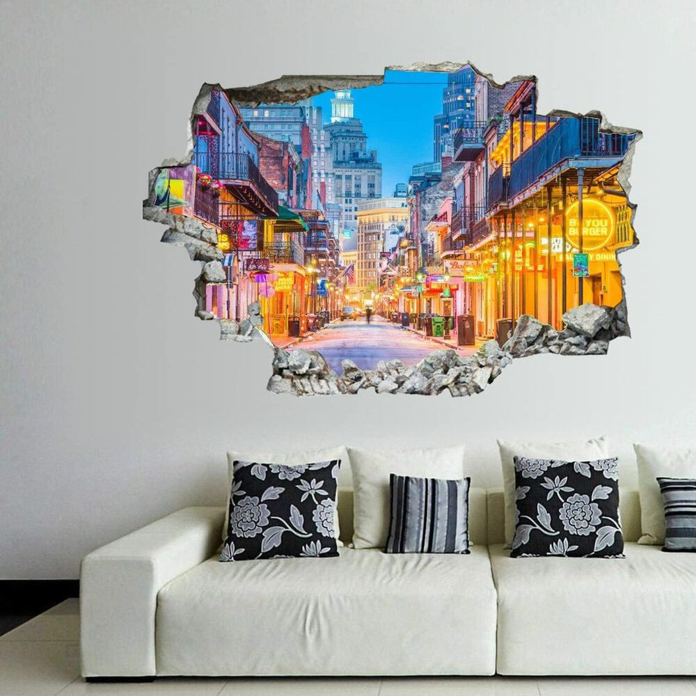 3D Self-adesive Removable Break Through The Wall Vinyl Wall Stickers/Murals Art Decals Stickers New Orleans, Louisiana 24 x 16 Inch Wall Decor for Kids, Made in USA