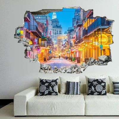 3D Broken Wall Stickers Stickers New Orleans, Louisiana 36 x 24 Inch Removable Wall Decal, Peel and Stick Landscape Wall Decor for Bedroom Living Room, Mural Art for Kids Boys Girls Gift