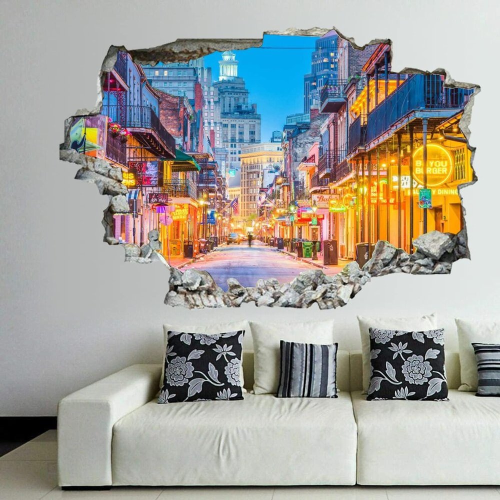 3D Broken Wall Stickers Stickers New Orleans, Louisiana 36 x 24 Inch Removable Wall Decal, Peel and Stick Landscape Wall Decor for Bedroom Living Room, Mural Art for Kids Boys Girls Gift