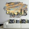 3D Broken Wall Stickers Stickers Skyline of Uptown Charlotte, North Carolina 36 x 24 Inch Removable Wall Decal, Peel and Stick Landscape Wall Decor for Bedroom Living Room, Mural Art for Kids Boys Gi view 1
