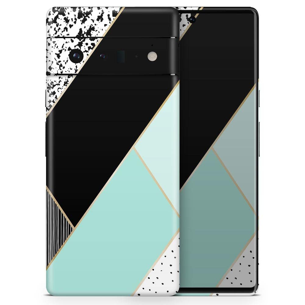 Design Skinz Minimalistic Mint and Gold Striped V1 Skin Decal Vinyl Full-Body Wrap Kit Compatible with Google Pixel 5