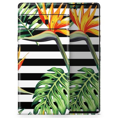 Design Skinz Vivid Tropical Stripe Floral v1 Skin Decal Vinyl Full-Body Wrap Kit Compatible with Google Pixel 4A