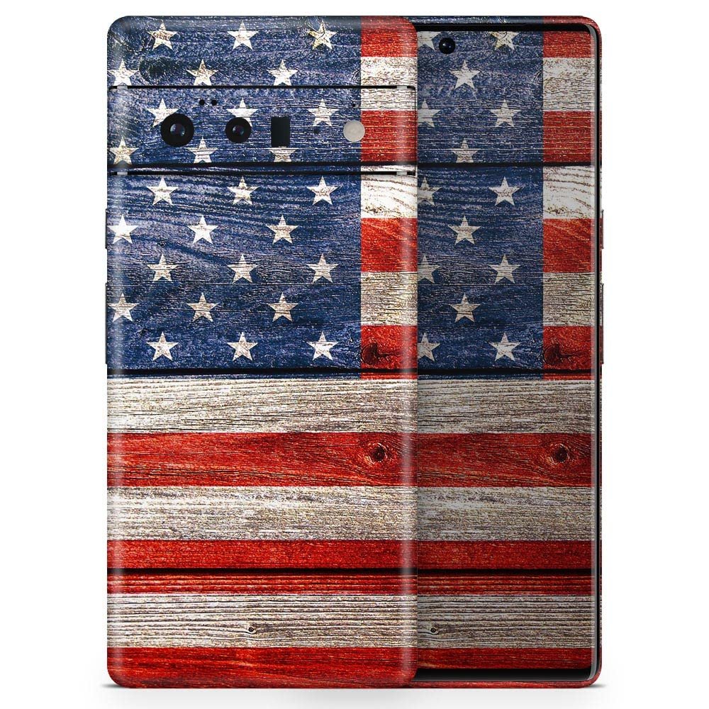 Design Skinz Wooden Grungy American Flag Skin Decal Vinyl Full-Body Wrap Kit Compatible with Google Pixel 5