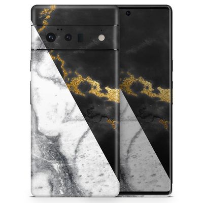 Design Skinz White-Black Marble & Digital Gold Foil V1 Skin Decal Vinyl Full-Body Wrap Kit Compatible with Google Pixel 6