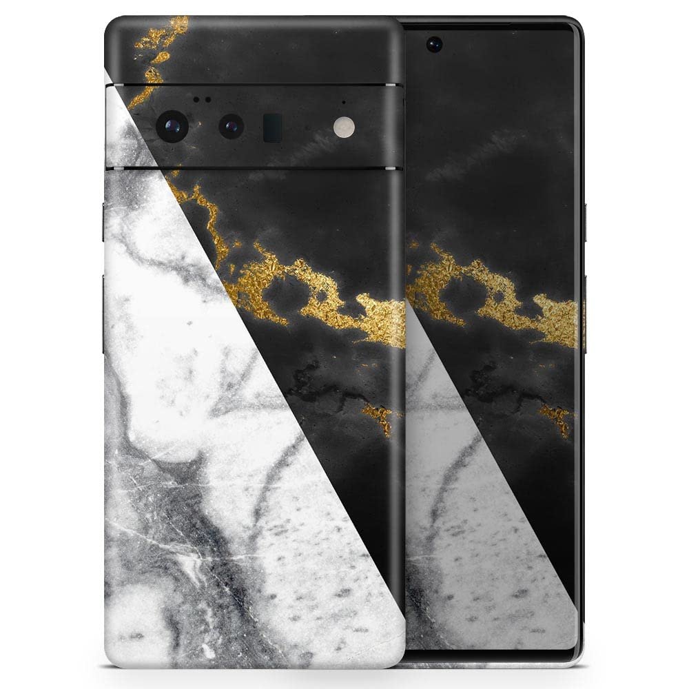 Design Skinz White-Black Marble & Digital Gold Foil V1 Skin Decal Vinyl Full-Body Wrap Kit Compatible with Google Pixel 6