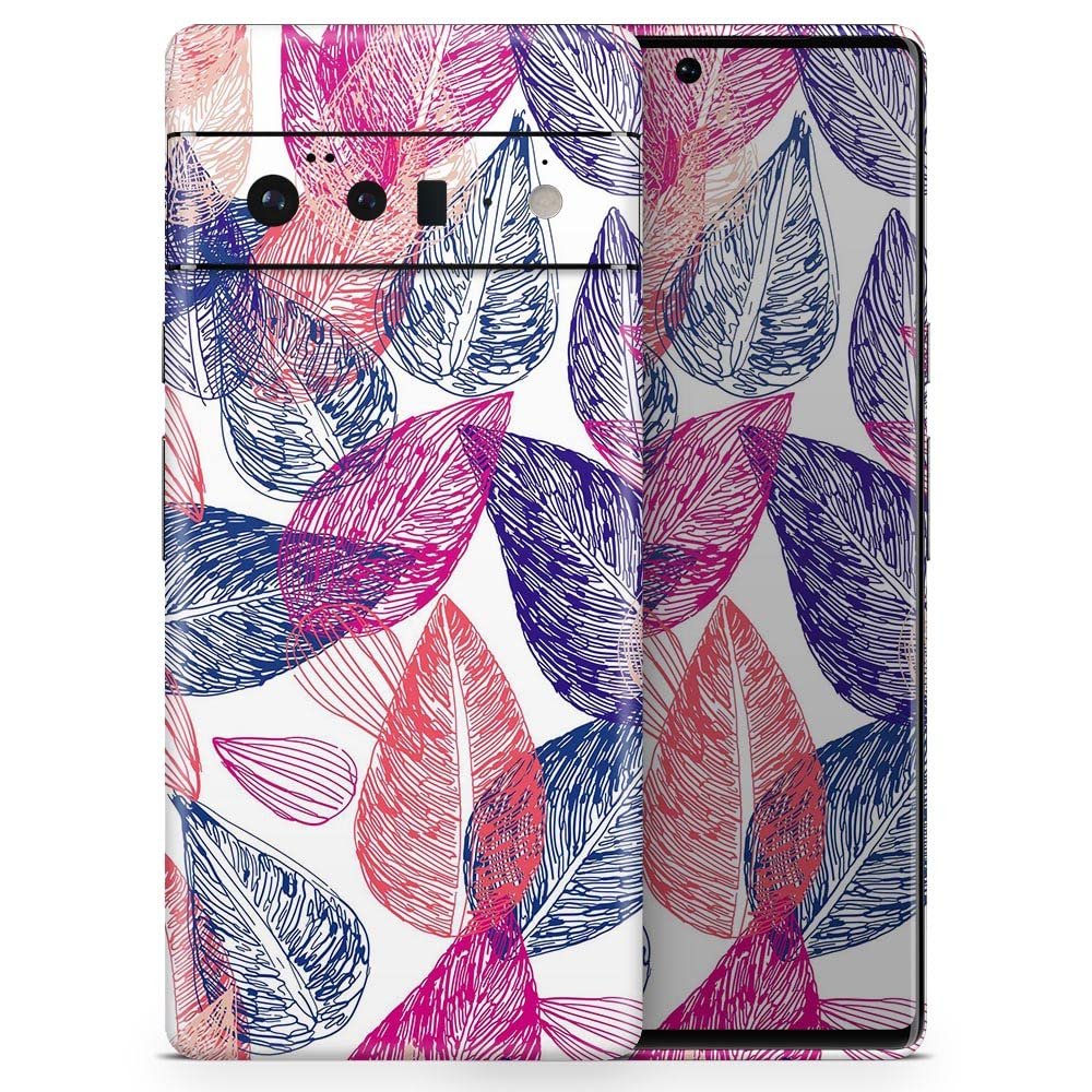 Design Skinz Seamless Pink & Blue Color Leaves Skin Decal Vinyl Full-Body Wrap Kit Compatible with Google Pixel 6
