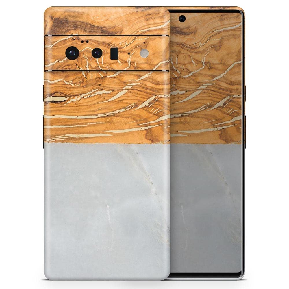 Design Skinz Marble & Wood Mix V1 Skin Decal Vinyl Full-Body Wrap Kit Compatible with Google Pixel 5A