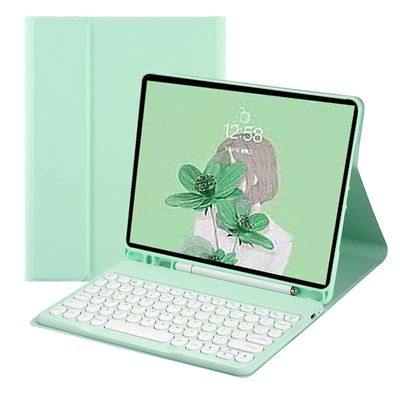 iPad 10.2 inch 7th/8th/9th Generation Keyboard case iPad Air3 Pro10.5 case with Keyboard Cute Round Key Detachable Bluetooth Keyboard with Pencil Holder,Mint Green