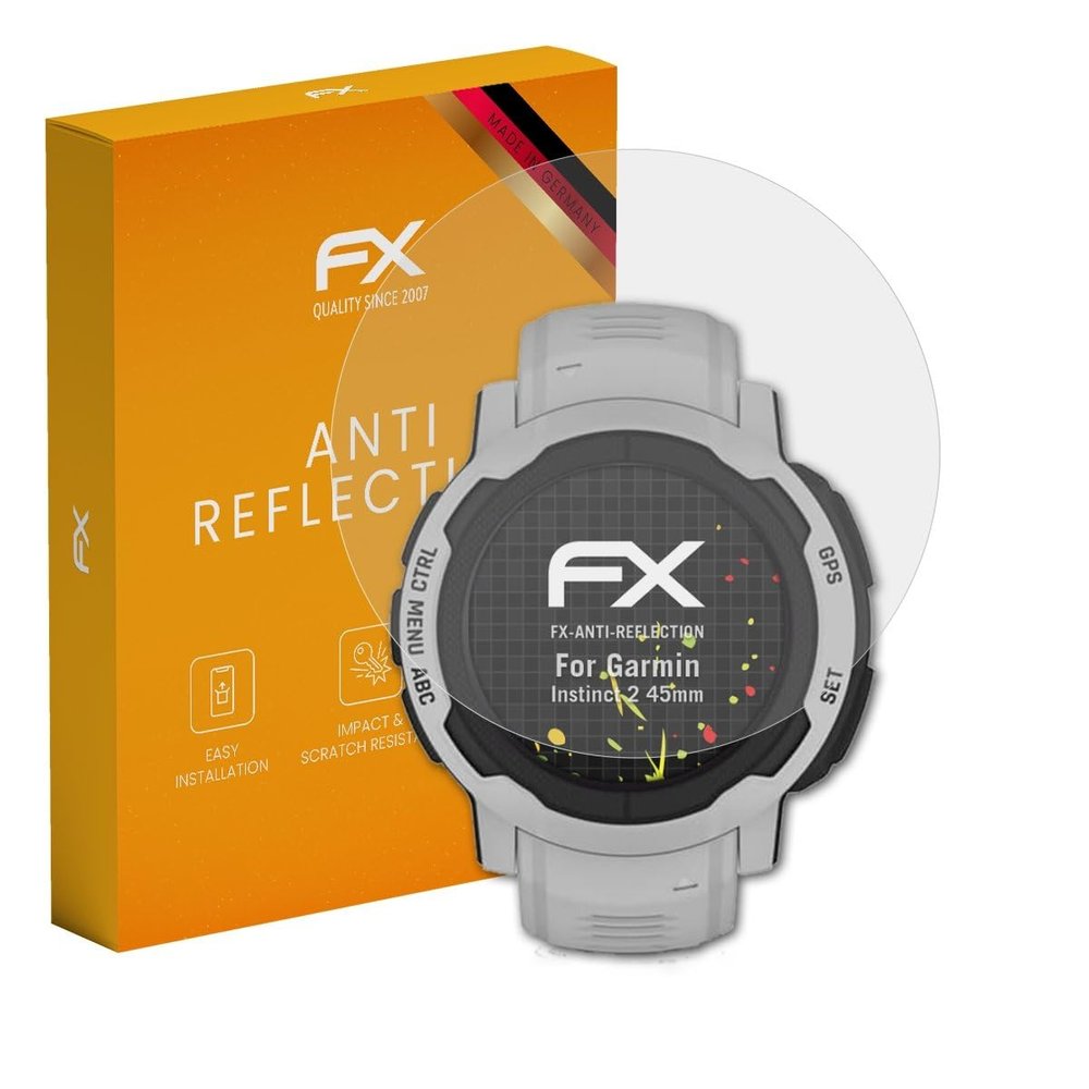 atFoliX Screen Protector compatible with Garmin Instinct 2 45mm Screen Protection Film, anti-reflective and shock-absorbing FX Protector Film (3X)