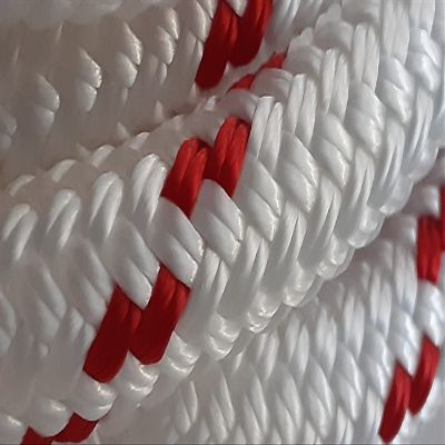 1/2 x 100 ft. Double Braid-Yacht Braid Polyester Rope Hank. White/Red
