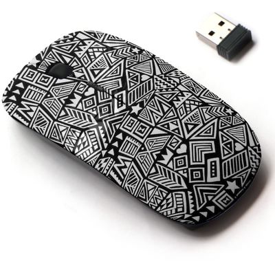 2.4G Wireless Mouse with Cute Pattern Design for All Laptops and Desktops with Nano Receiver - Black White