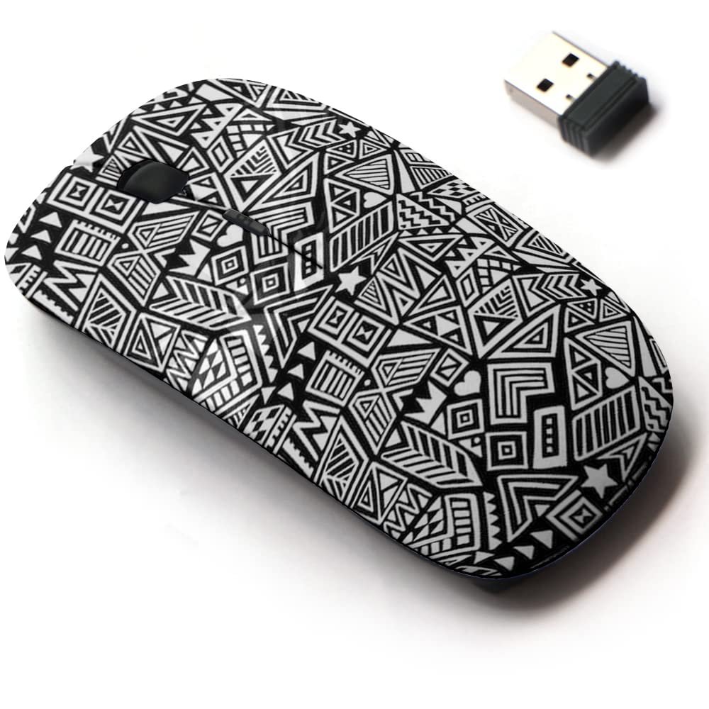 2.4G Wireless Mouse with Cute Pattern Design for All Laptops and Desktops with Nano Receiver - Black White