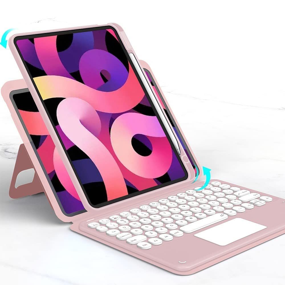HENGHUI Magnetic Keyboard Case for iPad Pro 12.9 inch 6th 5th 4th 3rd Generation Touchpad Cute Color Keyboard Vertical Stand Detachable Clear Case (Pink)