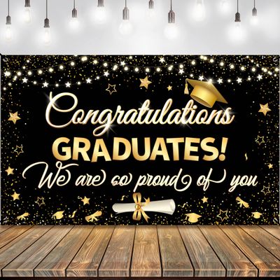 Graduation Decorations 2026 | XtraLarge Congrats Grad Banner - 72x44 Inch, Graduation Banner | Congratulations Backdrop | Black and Gold We are So Proud of You Backdrop Class of 2026, KatchOn