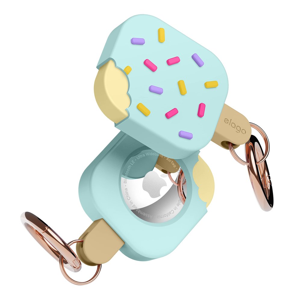 elago Ice Cream Case Compatible with Apple AirTag 2nd Gen (2026) & 1st Gen Keychain Case - Drop Protection, Carabiner Key Ring (Track Dogs, Keys, Backpacks, Purses) Tracking Device Not Included [Mint]
