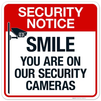 Smile You are On Our Security Cameras Sign, 24x24 Inches, Rust Free .063 Aluminum, Fade Resistant, Made in USA by Sigo Signs