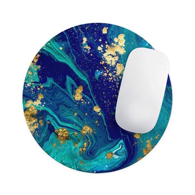 Design Skinz Gold Flaked Teal Oil Waterproof Rubber Foam Backed Anti-Slip Mouse Pad for Home Work Office or Gaming Computer Desk - Round