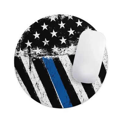 Design Skinz Grunge Patriotic American Flag with Thin Blue Line Waterproof Rubber Foam Backed Anti-Slip Mouse Pad for Home Work Office or Gaming Computer Desk - Round