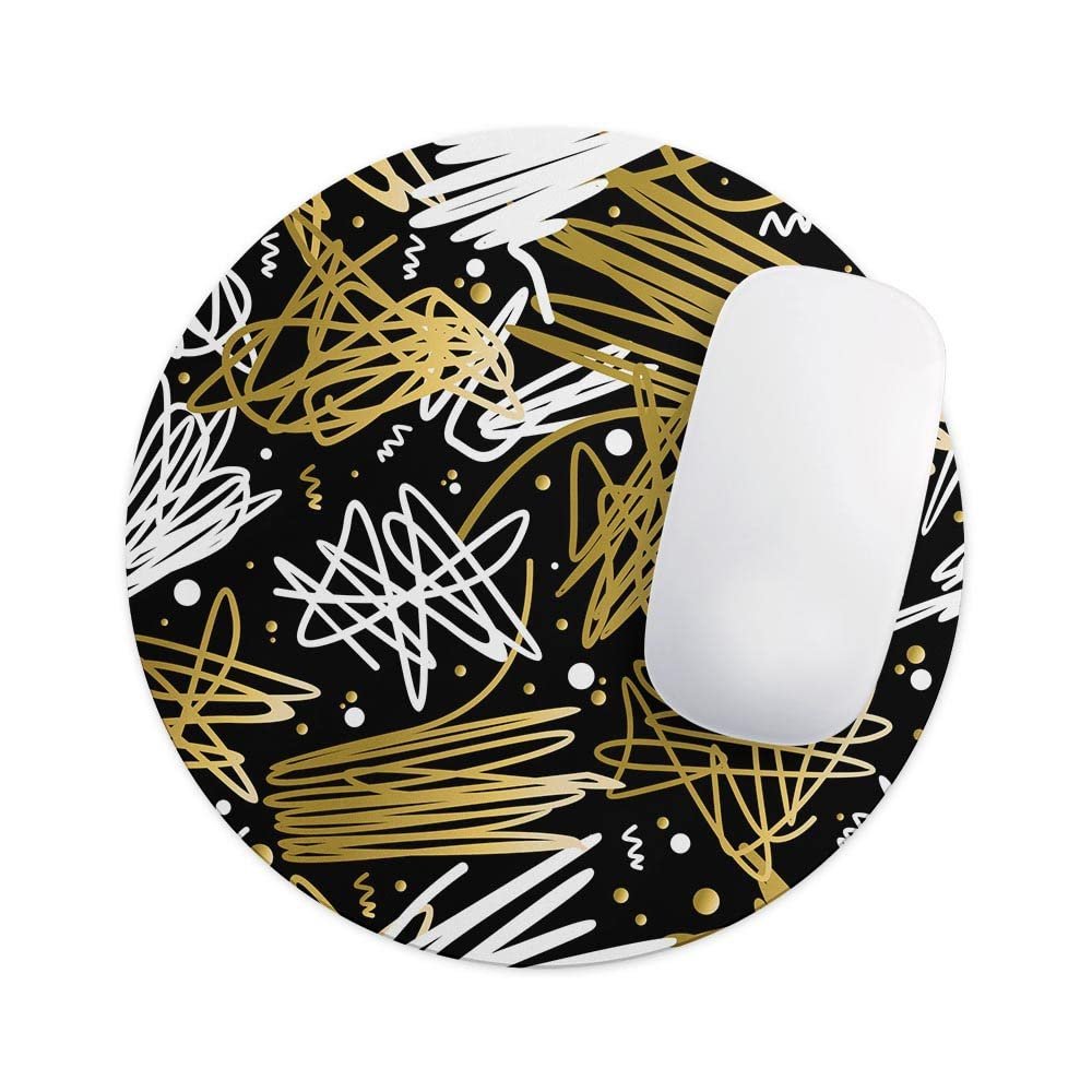 Design Skinz Gold and Black Squiggly Waterproof Rubber Foam Backed Anti-Slip Mouse Pad for Home Work Office or Gaming Computer Desk - Square