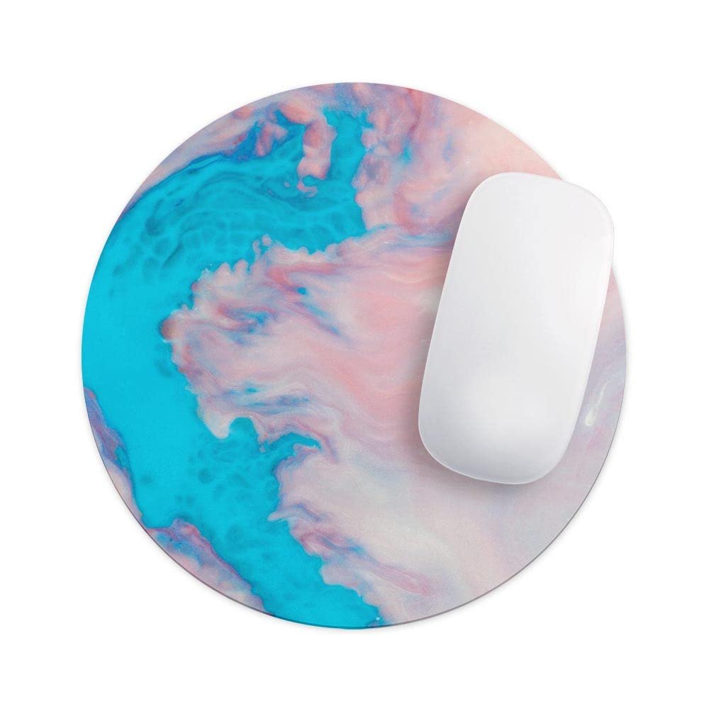 Design Skinz Marbleized Pink and Blue Paradise V322 Waterproof Rubber Foam Backed Anti-Slip Mouse Pad for Home Work Office or Gaming Computer Desk - Round